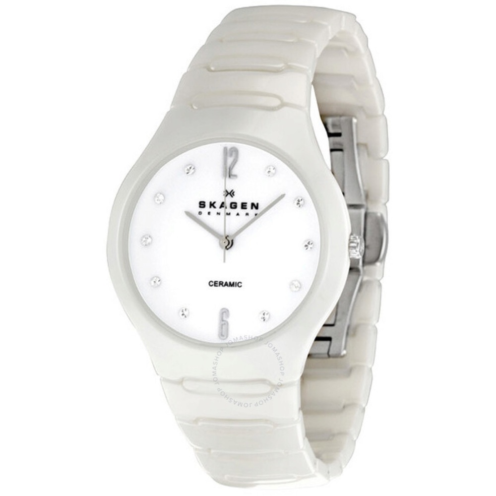 Skagen White Ceramic Swarovski Crystal Ladies Watch